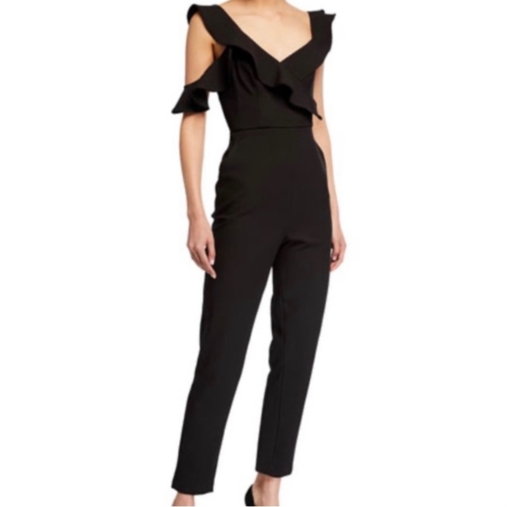 NWT Bcbgmaxazria Ruffle Sleeve Jumpsuit, black in xxs